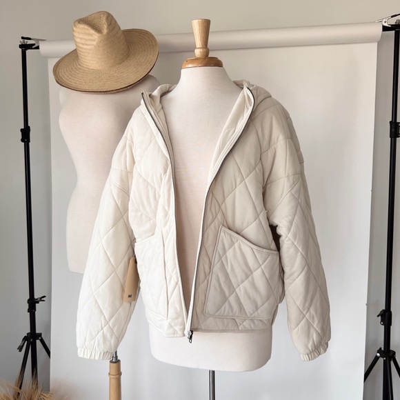 Jackets & Blazers - CREAM QUILTED HOODED JACKET